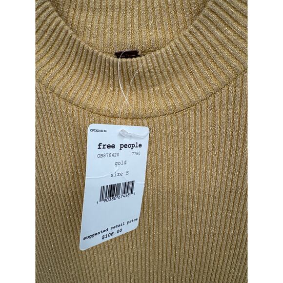 Free People Metallic Gold French Girl Mini Dress Belted 3/4 Sleeve Small - Picture 4 of 8